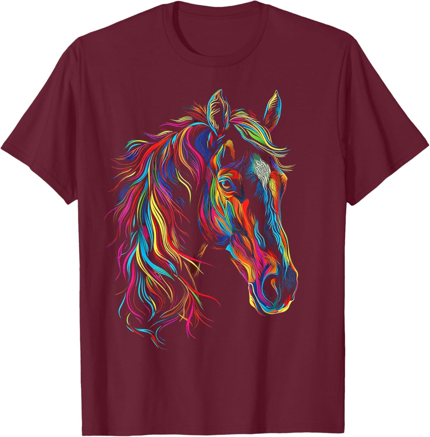Horse Abstract Art Animal Colorful Graphic Motif Horse T-Shirt - T-Shirt | Maroon