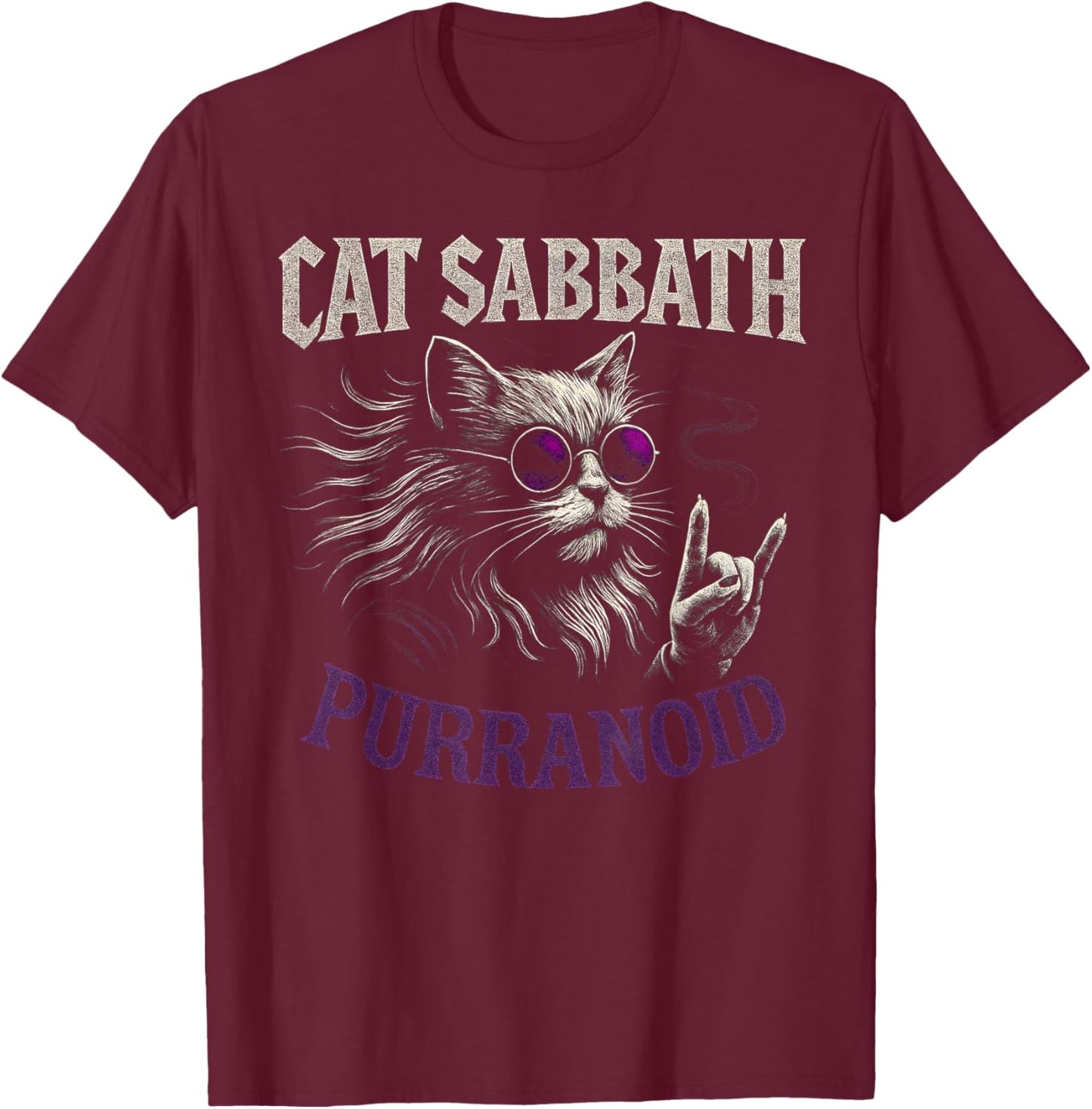 Cat Sabbath Purranoid - Lustige Rockkatze T-Shirt - T-Shirt | Maroon
