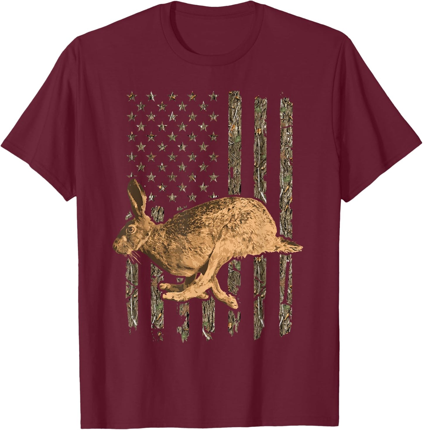Rabbit Hunting American Flag Camouflage Rabbiting Hunter T-Shirt - T-Shirt | Maroon