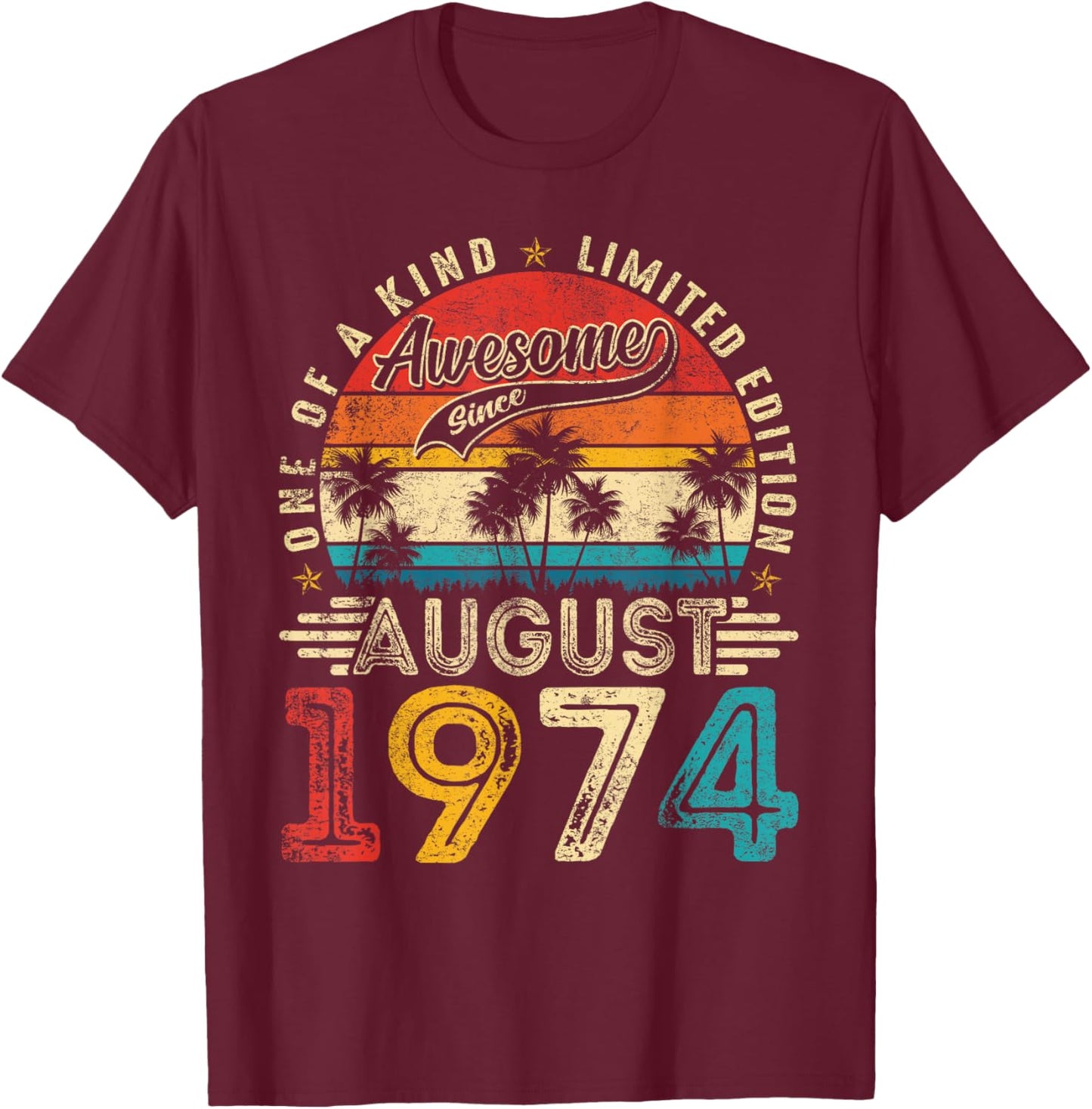 Awesome Since August 1974 Vintage Retro 50th Birthday Men T-Shirt - T-Shirt | Maroon