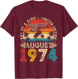Awesome Since August 1974 Vintage Retro 50th Birthday Men T-Shirt - T-Shirt | Maroon
