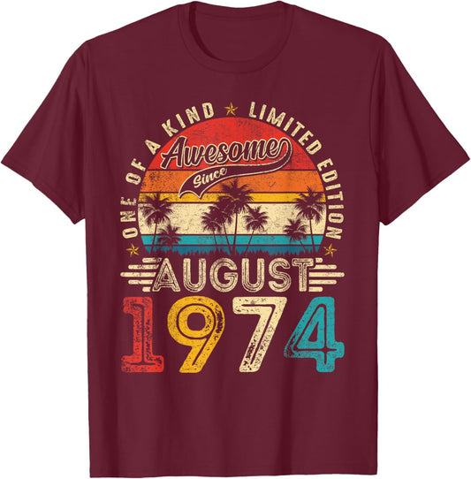 Awesome Since August 1974 Vintage Retro 50th Birthday Men T-Shirt - T-Shirt | Maroon