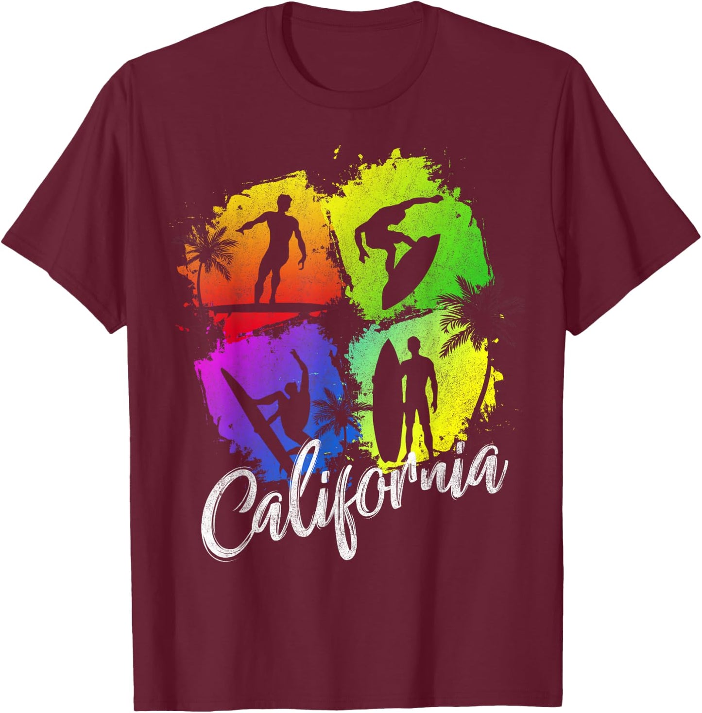 California Beach Surfing Wavesurfing Surfer T-Shirt - T-Shirt | Maroon
