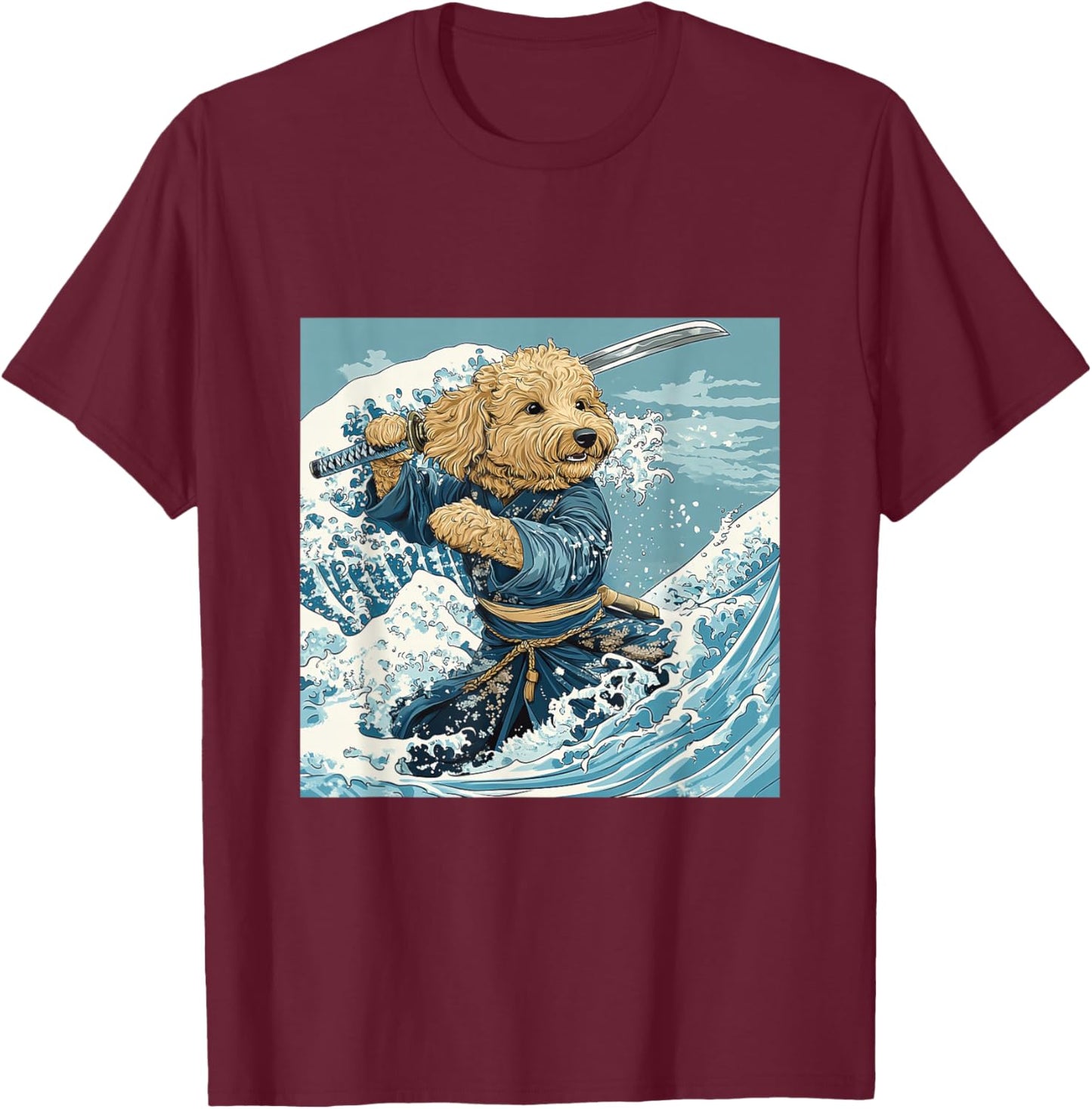 Goldendoodle Pet Dog Samurai Warrior Japanese Art Anime T-Shirt - T-Shirt | Maroon