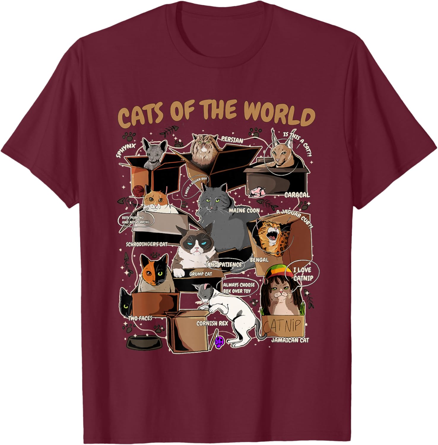 Funny Cat Meme Shirt for Cat Lover Cat Animals of the World T-Shirt - T-Shirt | Maroon