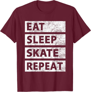 Skateboard Ice Skating Eat Sleep Skate T-Shirt - T-Shirt | Maroon