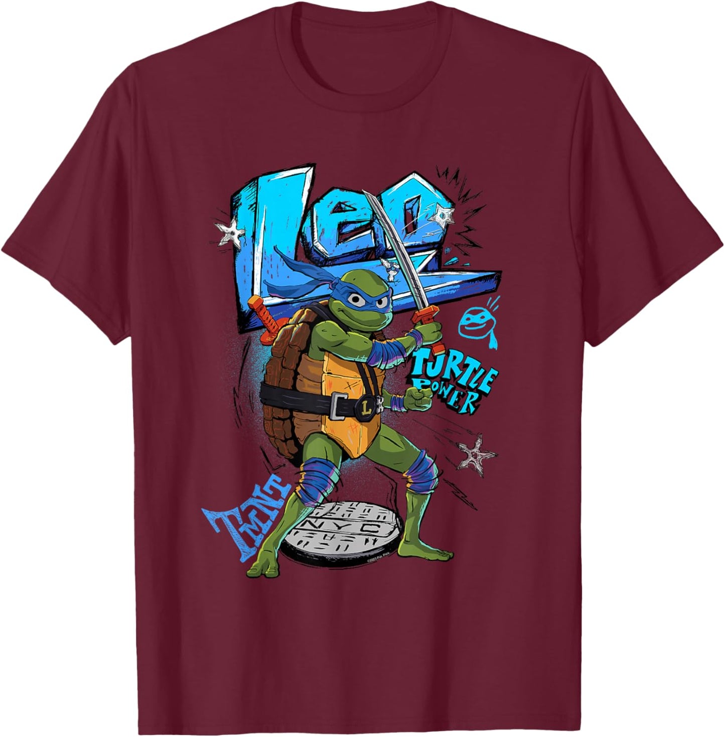 Teenage Mutant Ninja Turtles: Mutant Mayhem Leo Turtle Power T-Shirt - T-Shirt | Maroon