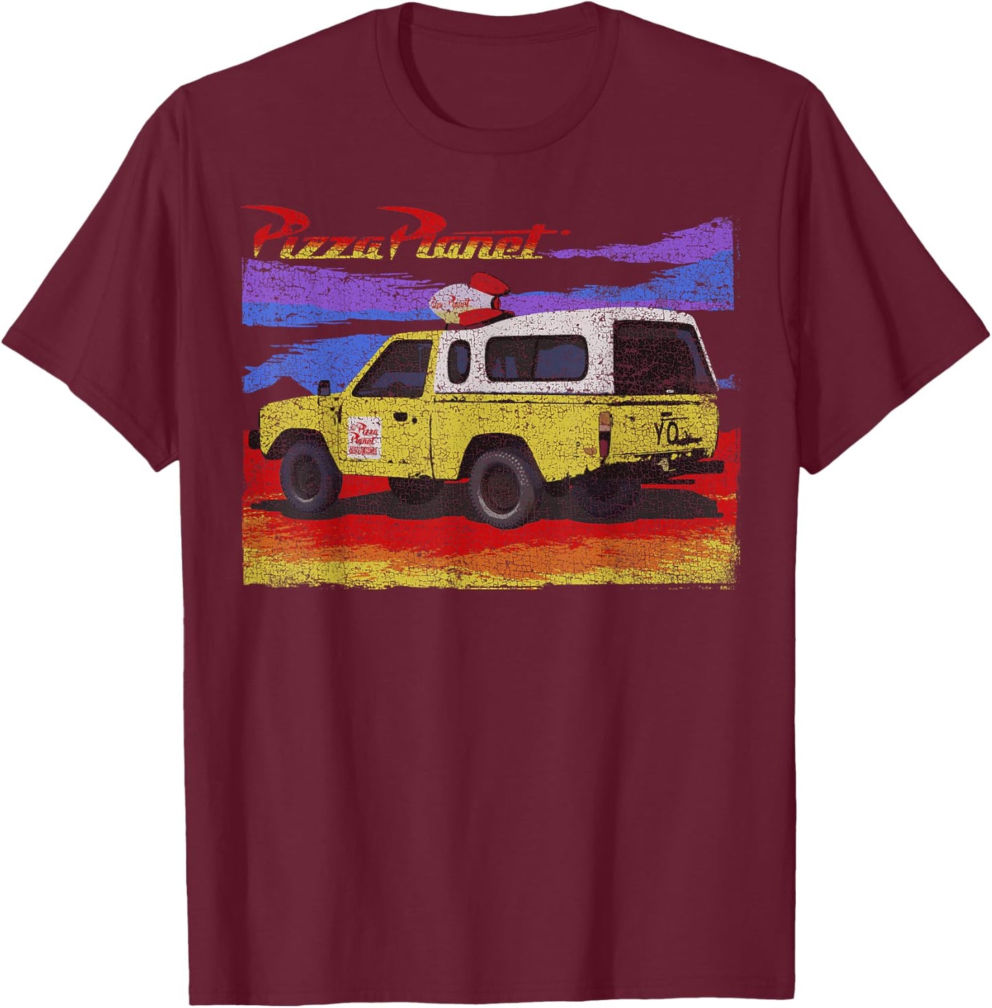 Disney Pixar Toy Story Pizza Planet Truck Retro Distressed T-Shirt - T-Shirt | Maroon