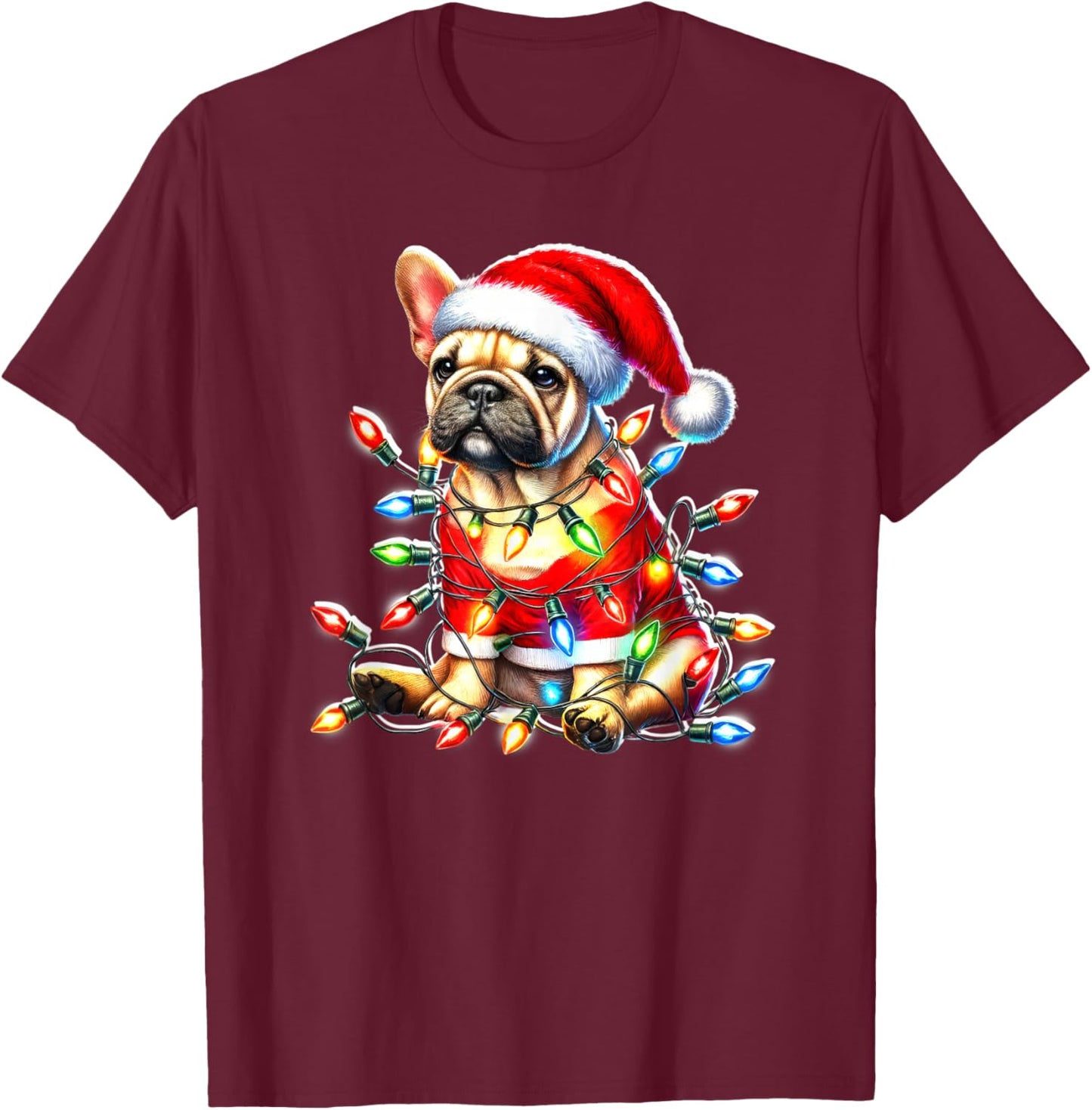 French Bulldog Puppy x Christmas Lights T-Shirt - T-Shirt | Maroon