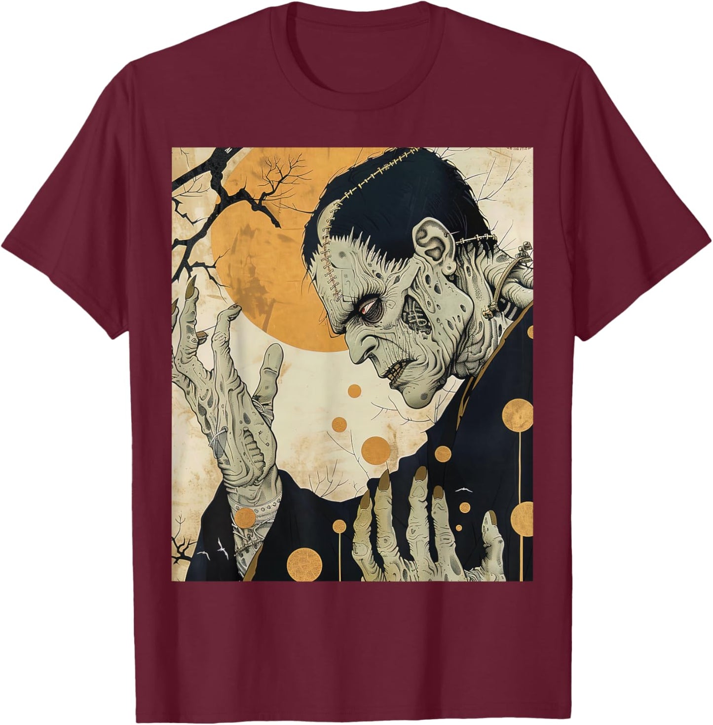 Frankenstein Horror Halloween Retro Vintage T-Shirt - T-Shirt | Maroon