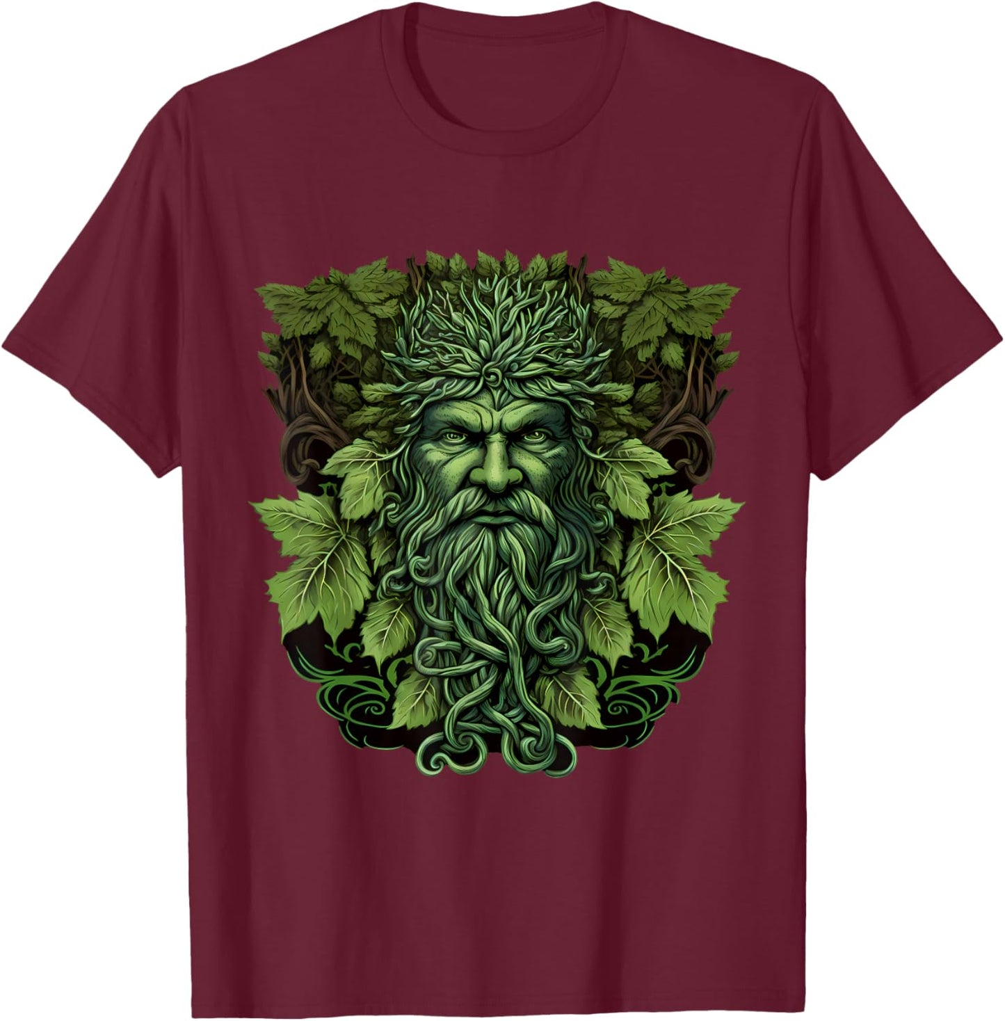 Traditional Pagan Celtic Greenman T-Shirt - T-Shirt | Maroon
