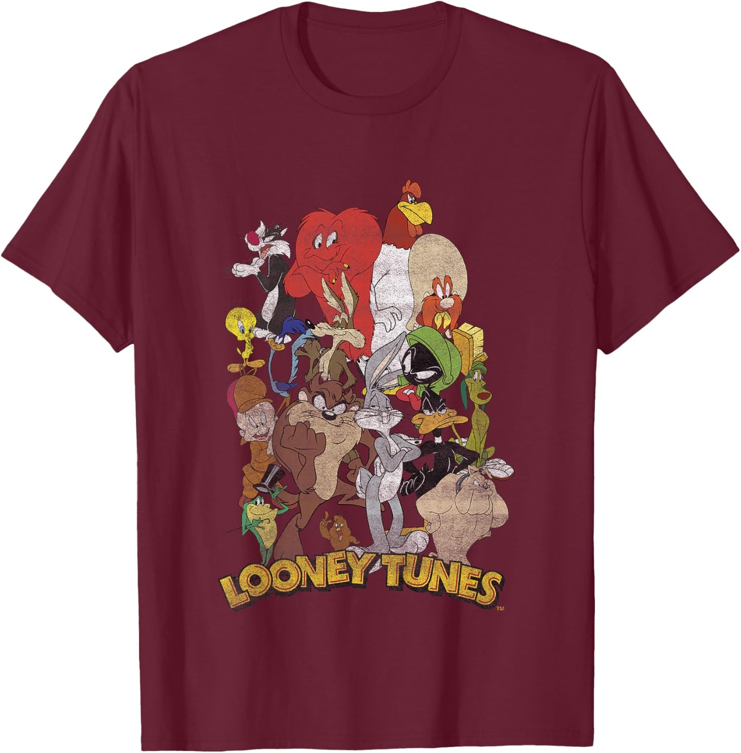 Kids Looney Tunes Group Shot Character Stack T-Shirt - T-Shirt | Maroon