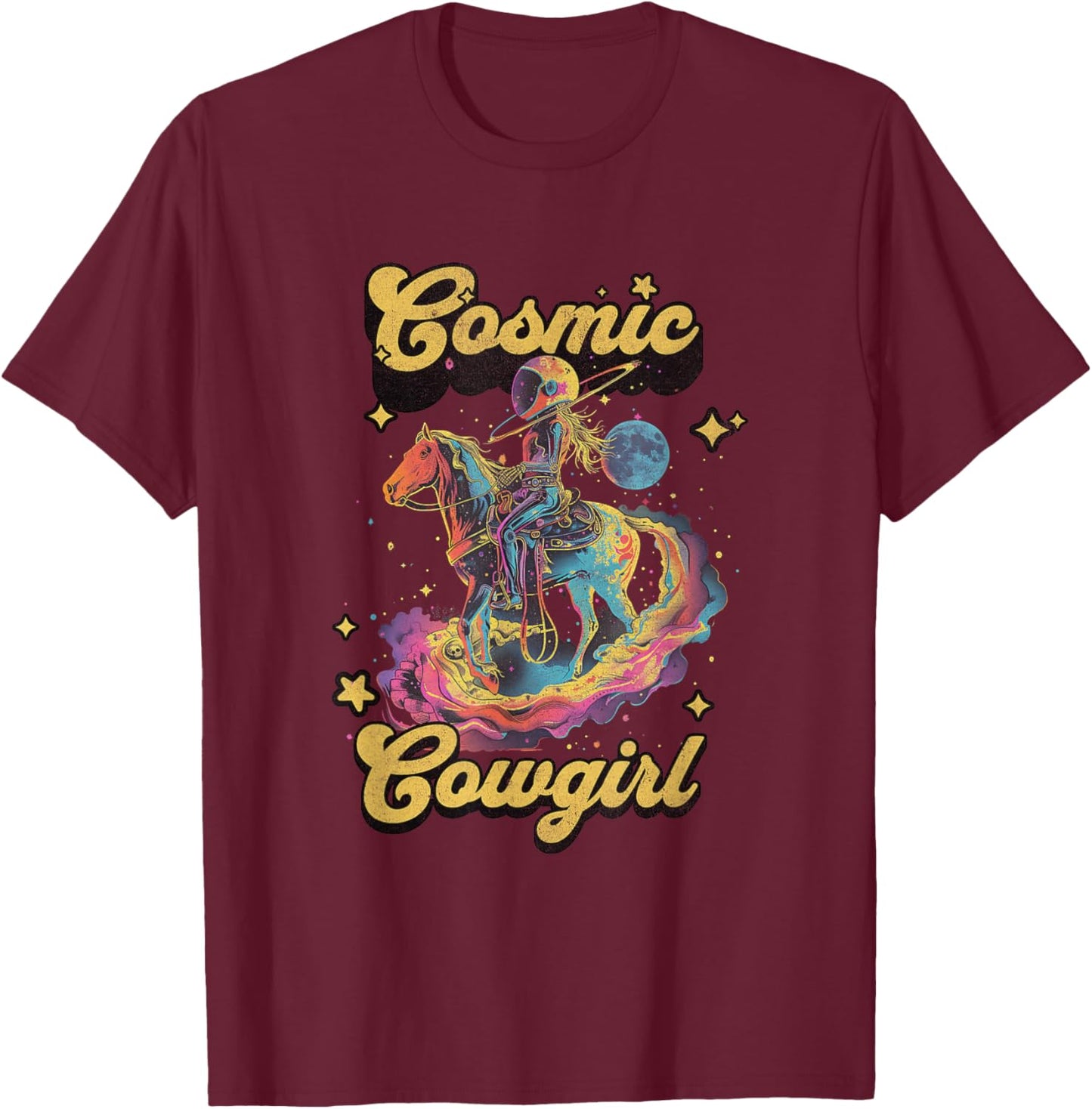 Cosmic Rodeo Howdy Western Retro Cute Cowboy Cowgirl Space T-Shirt - T-Shirt | Maroon