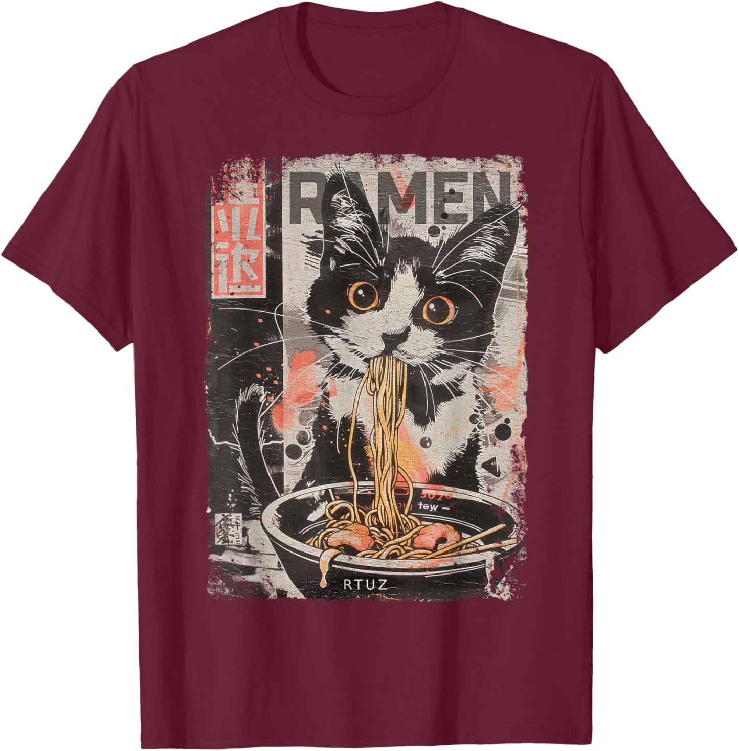 Ramen Noodles Cat Japan Y2K Kawaii Retro Cats Manga Anime T-Shirt - T-Shirt | Maroon