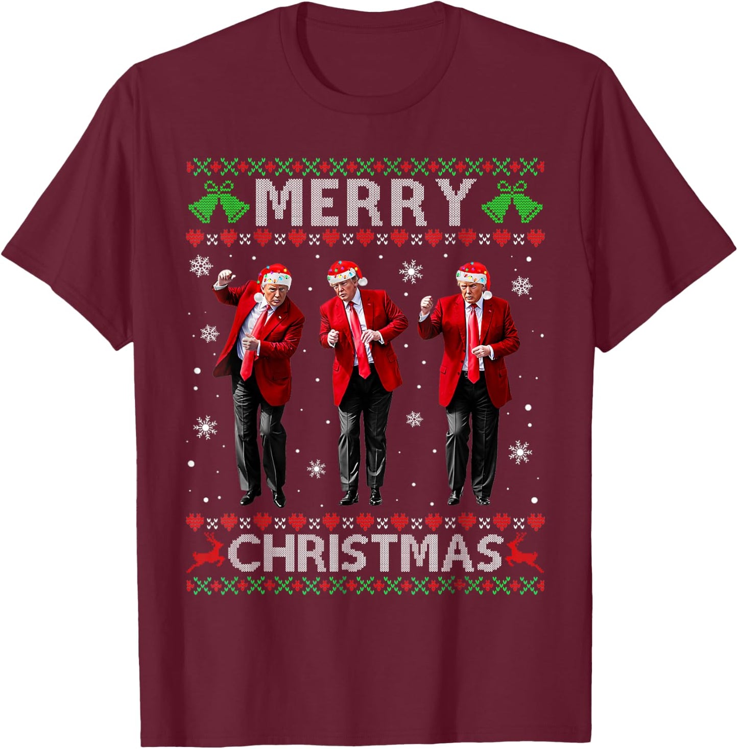 Funny Trump Dance Merry Christmas Ugly Xmas Sweater Pajamas T-Shirt - T-Shirt | Maroon