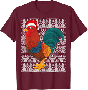 Rooster Bird Wearing Santa Hat Men Women Kids Ugly Christmas T-Shirt - T-Shirt | Maroon