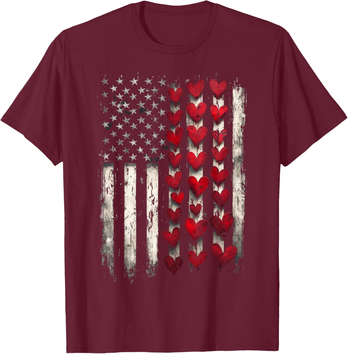 Valentine Day Heart American Flag T-Shirt - T-Shirt | Maroon