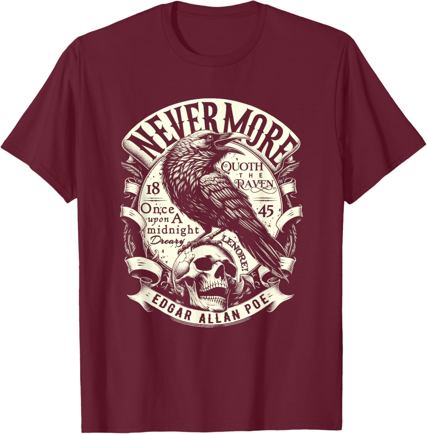 Edgar Allan Poe Nevermore Quoth The Raven T-Shirt - T-Shirt | Maroon