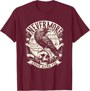 Edgar Allan Poe Nevermore Quoth The Raven T-Shirt - T-Shirt | Maroon
