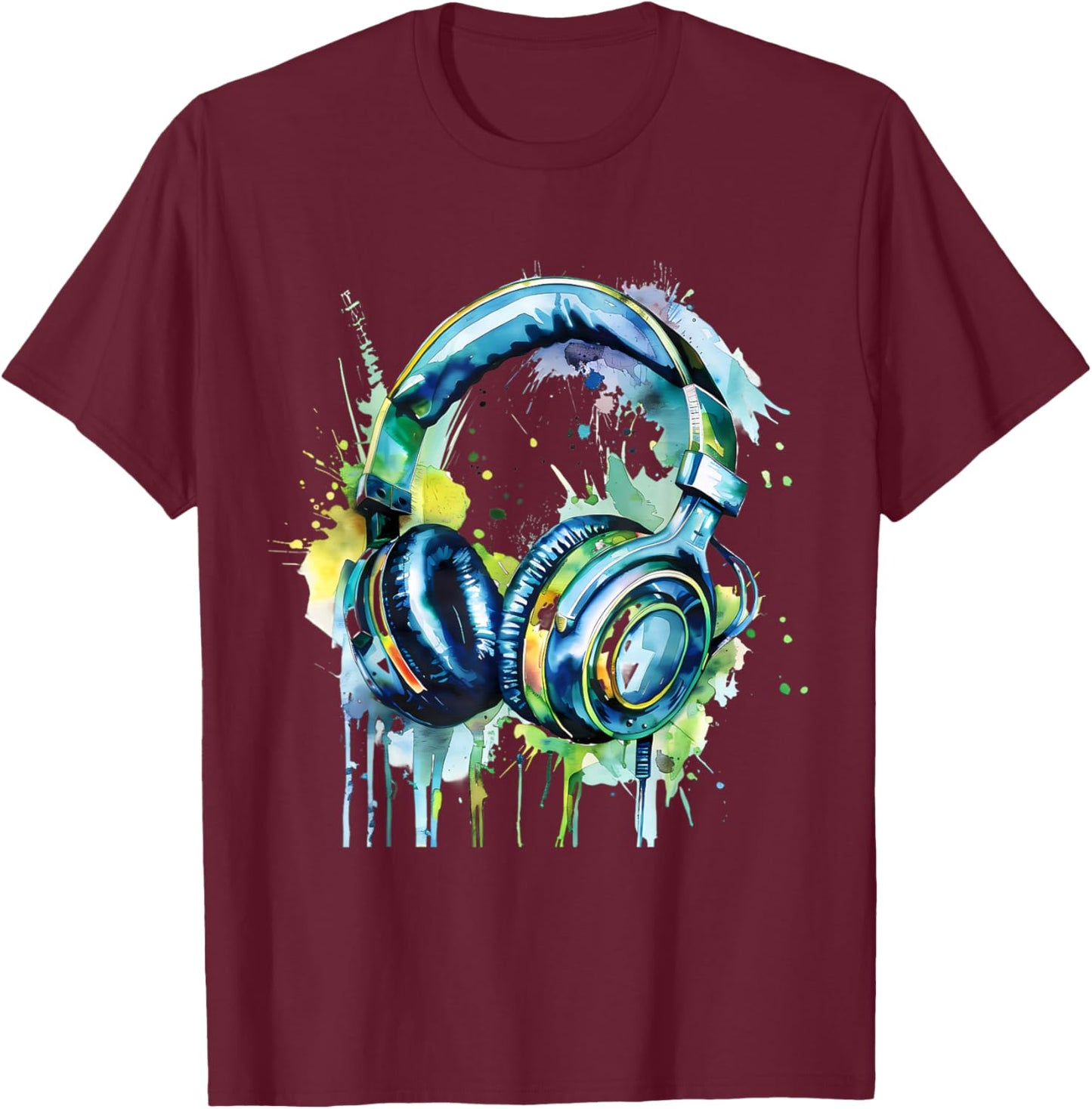 Headphones Music DJ Music Lover Music Headphones Splash EDM T-Shirt - T-Shirt | Maroon