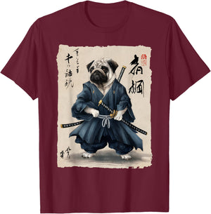 Samurai Pug Japanese Anime Dog Pug Lover Funny Women T-Shirt - T-Shirt | Maroon