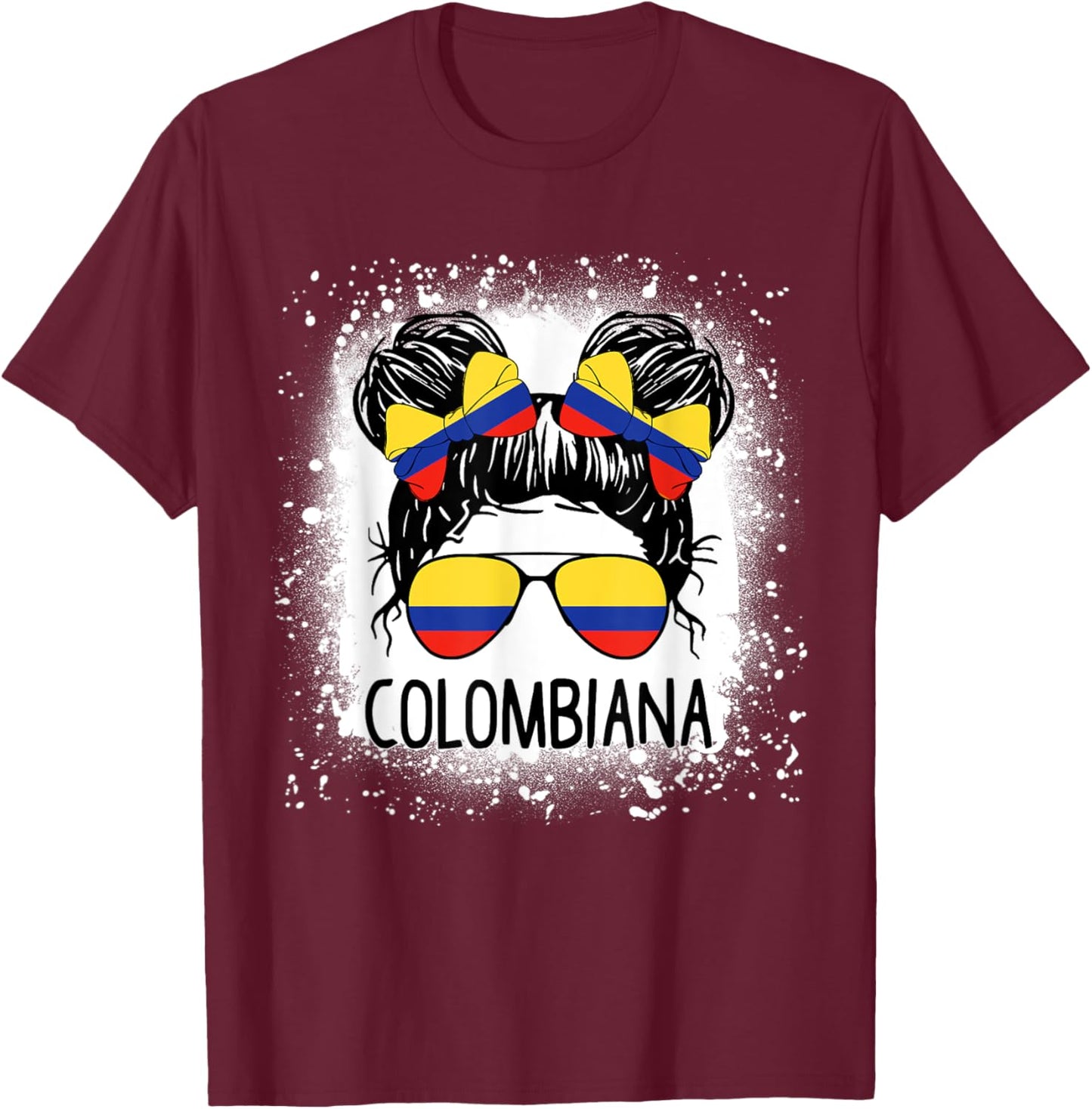 Colombian Girl Messy Bun Patriotic Colombia Pride Women T-Shirt - T-Shirt | Maroon