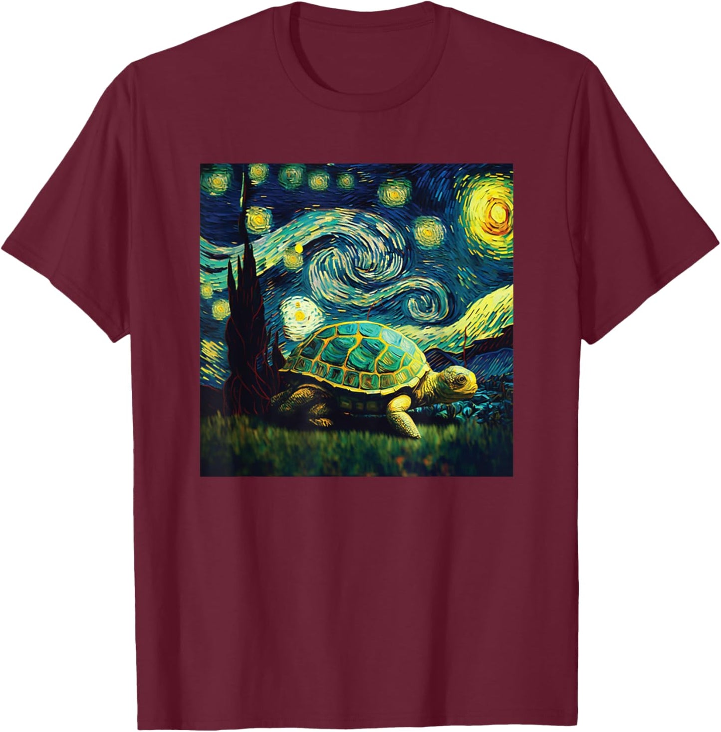 cute turtle painting for lover Van Gogh art Starry Night sky T-Shirt - T-Shirt | Maroon