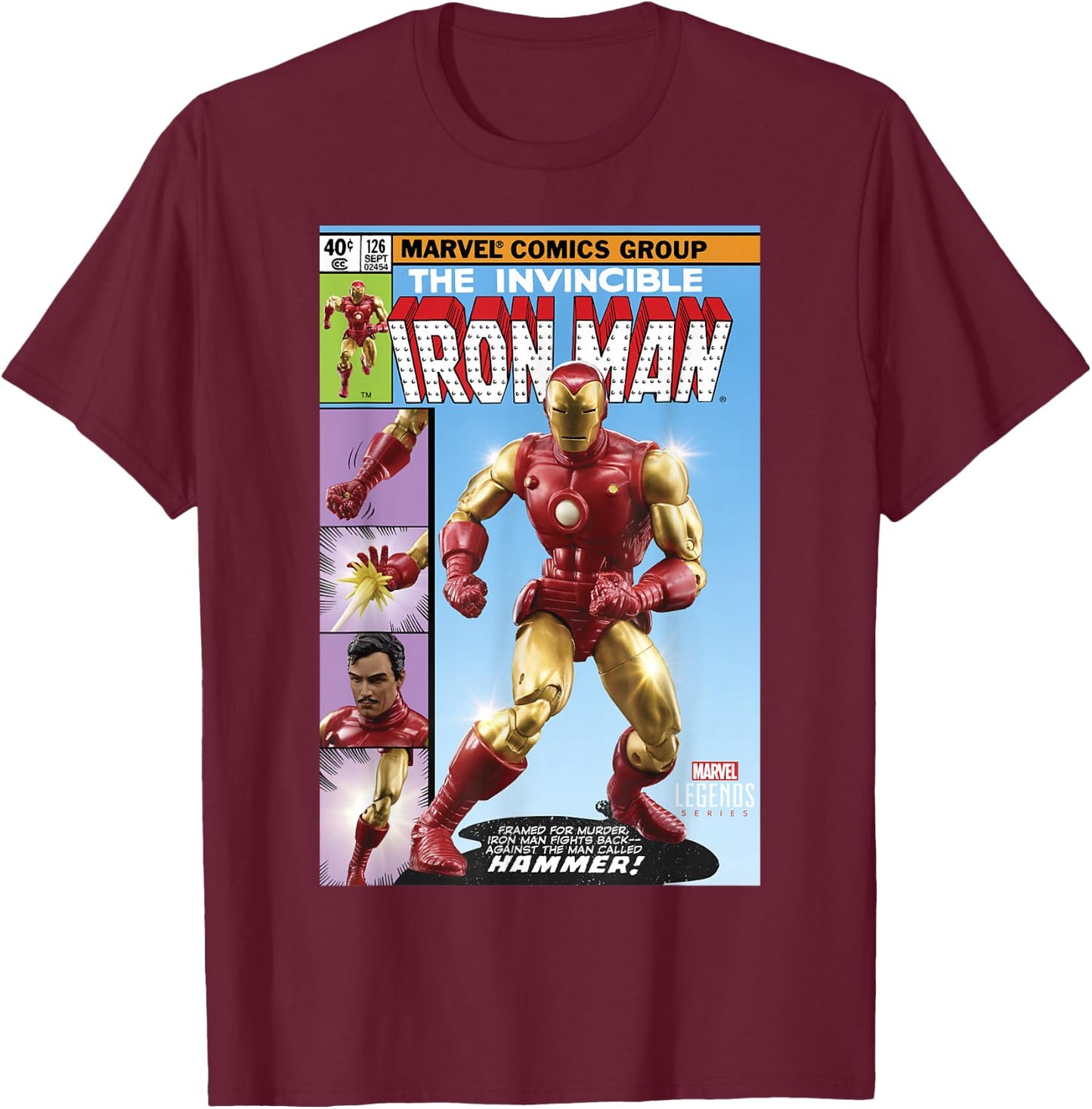 Marvel Legends Series The Invincible Iron Man Comic Cover T-Shirt - T-Shirt | Maroon