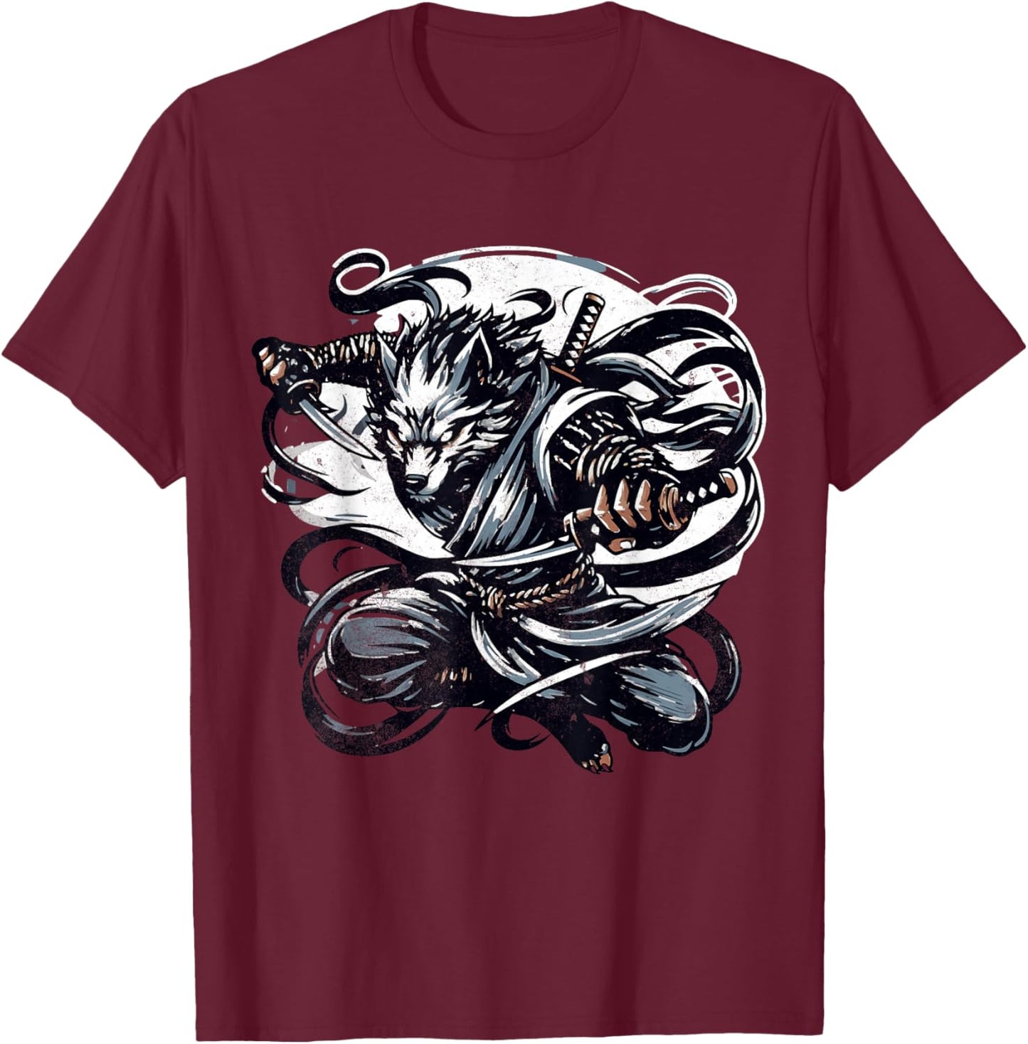 Werewolf Ninja Mystique Mythical Wolf Ninja Anime T-Shirt - T-Shirt | Maroon