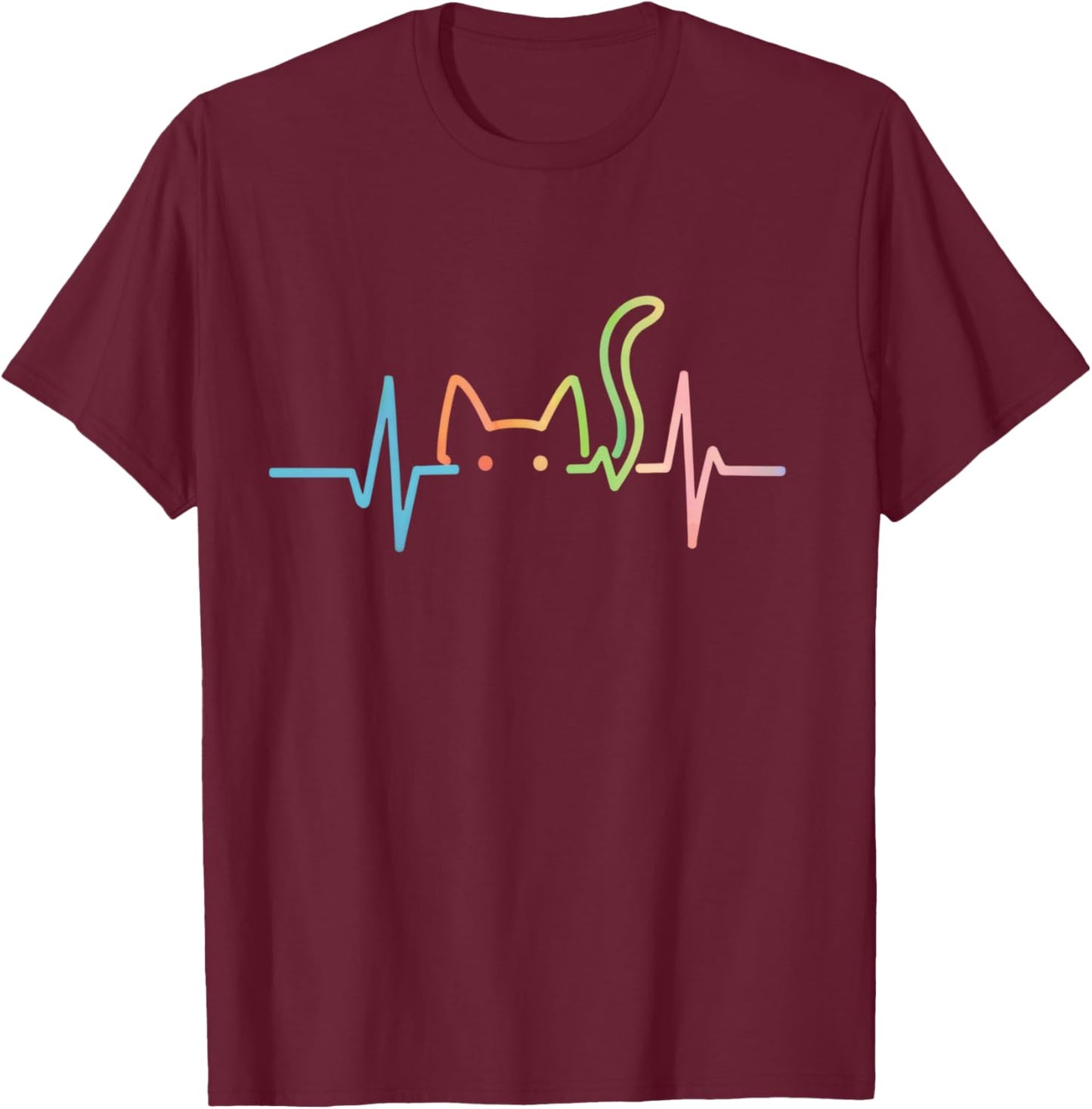 Heartbeat Cat Lover Animal Silhouette Cute Kitty Cat T-Shirt - T-Shirt | Maroon