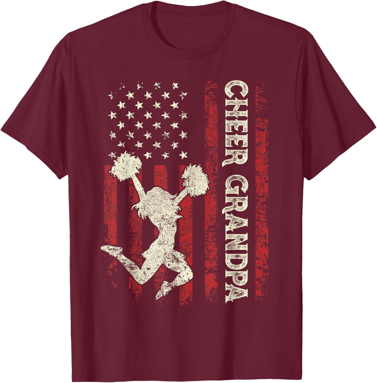 Cheer Grandpa US Flag Dad Patriotic Cheerleader Fathers Day T-Shirt - T-Shirt | Maroon