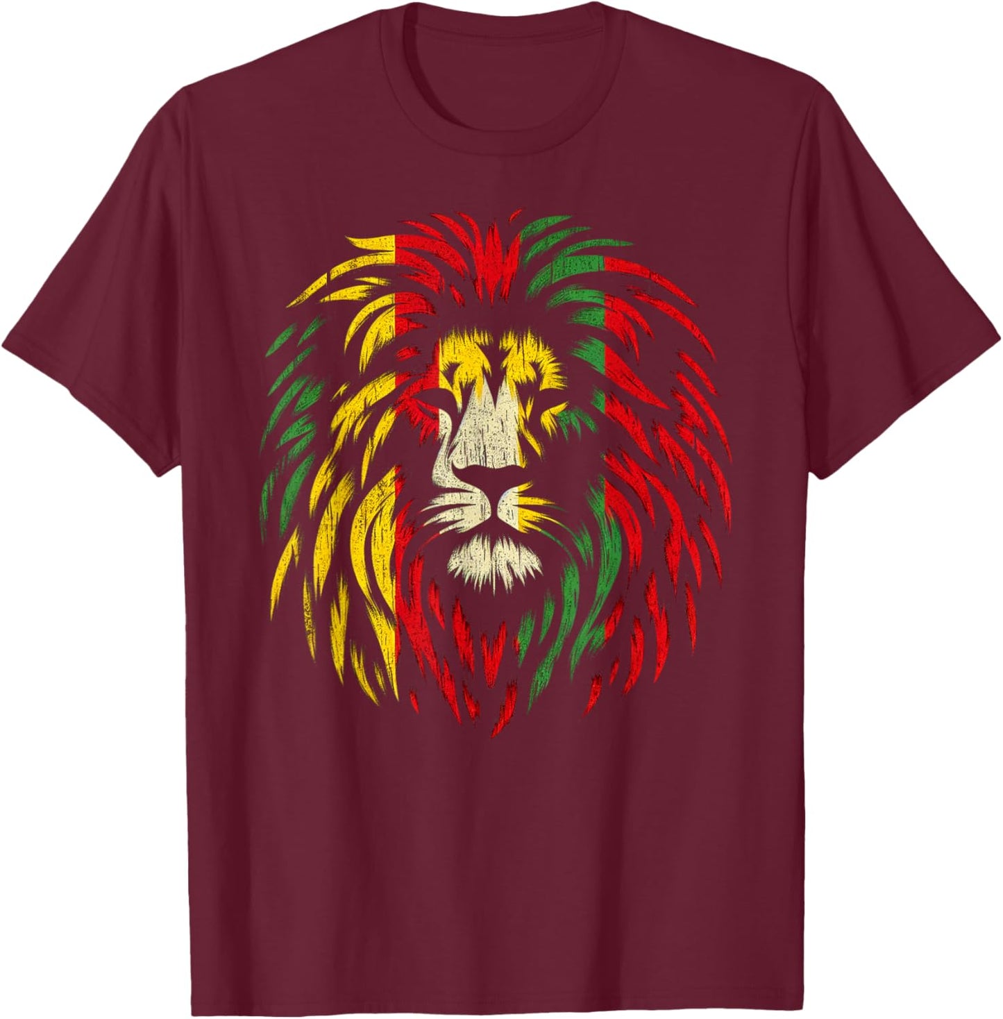 Bold Rasta Lion T-Shirt - T-Shirt | Maroon