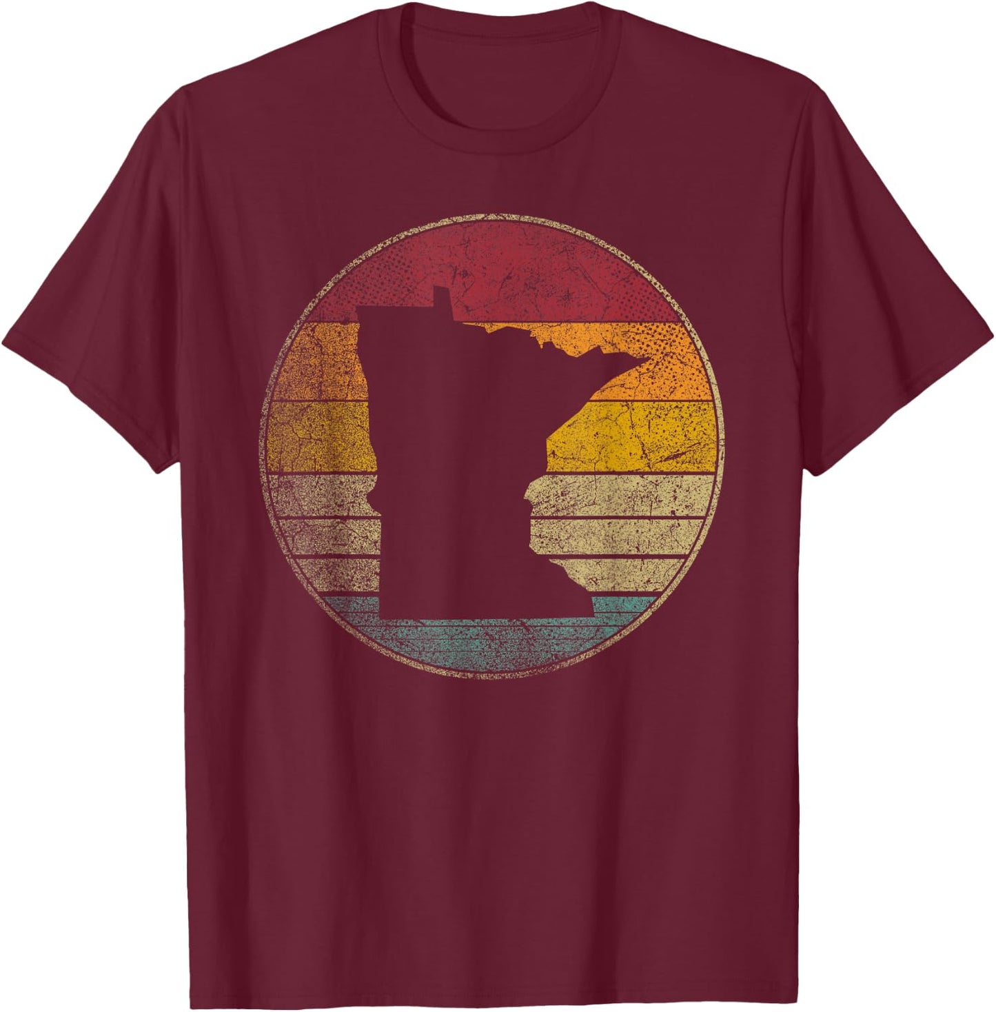 Minnesota Vintage Distressed Retro Style Silhouette State T-Shirt - T-Shirt | Maroon