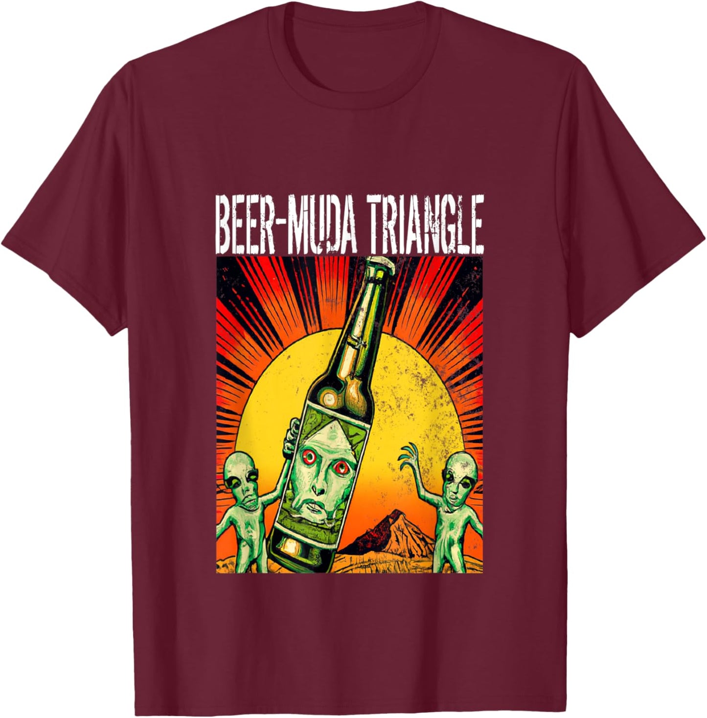 BEER MUDA TRIANGLE space Alien Bermuda Vintage Distressed T-Shirt - T-Shirt | Maroon