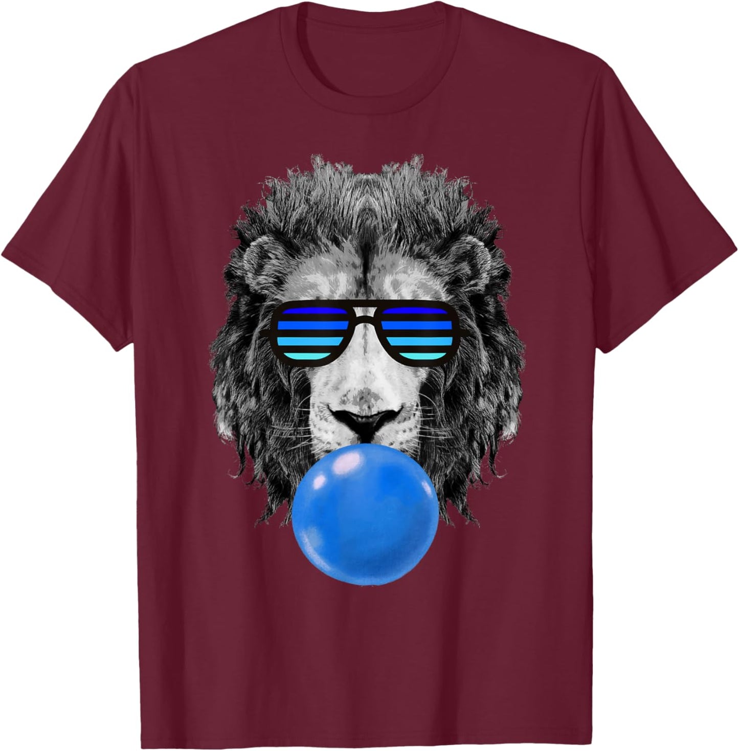 Blue Bubble Gum Lion Stripe Sunglasses Lion Head T-Shirt - T-Shirt | Maroon