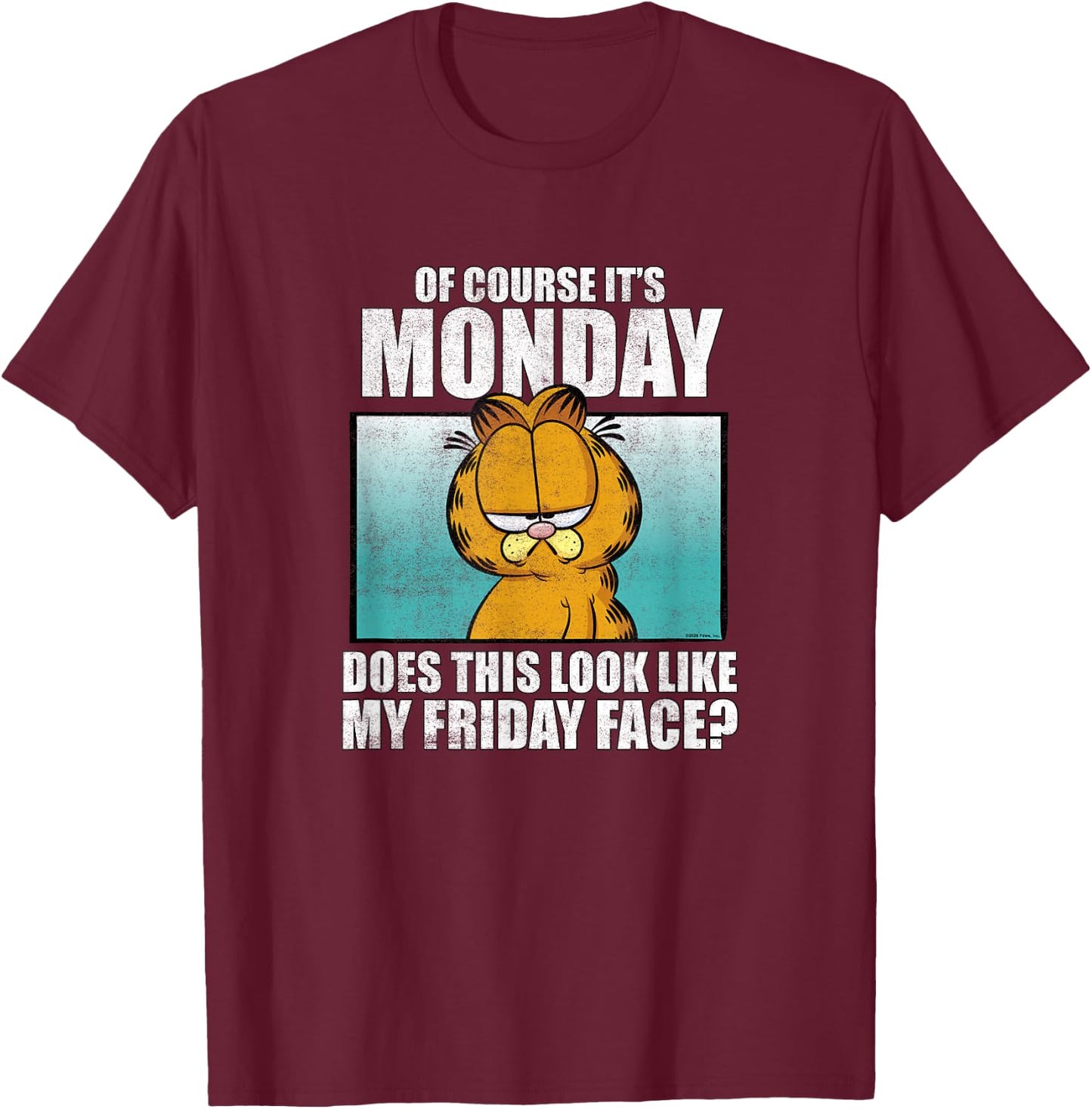 Garfield of Course It's Monday...Friday Face T-Shirt - T-Shirt | Maroon