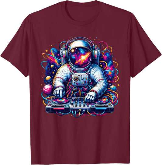 Funny Astronaut DJ Electronic Music Galaxy Outer Space T-Shirt - T-Shirt | Maroon