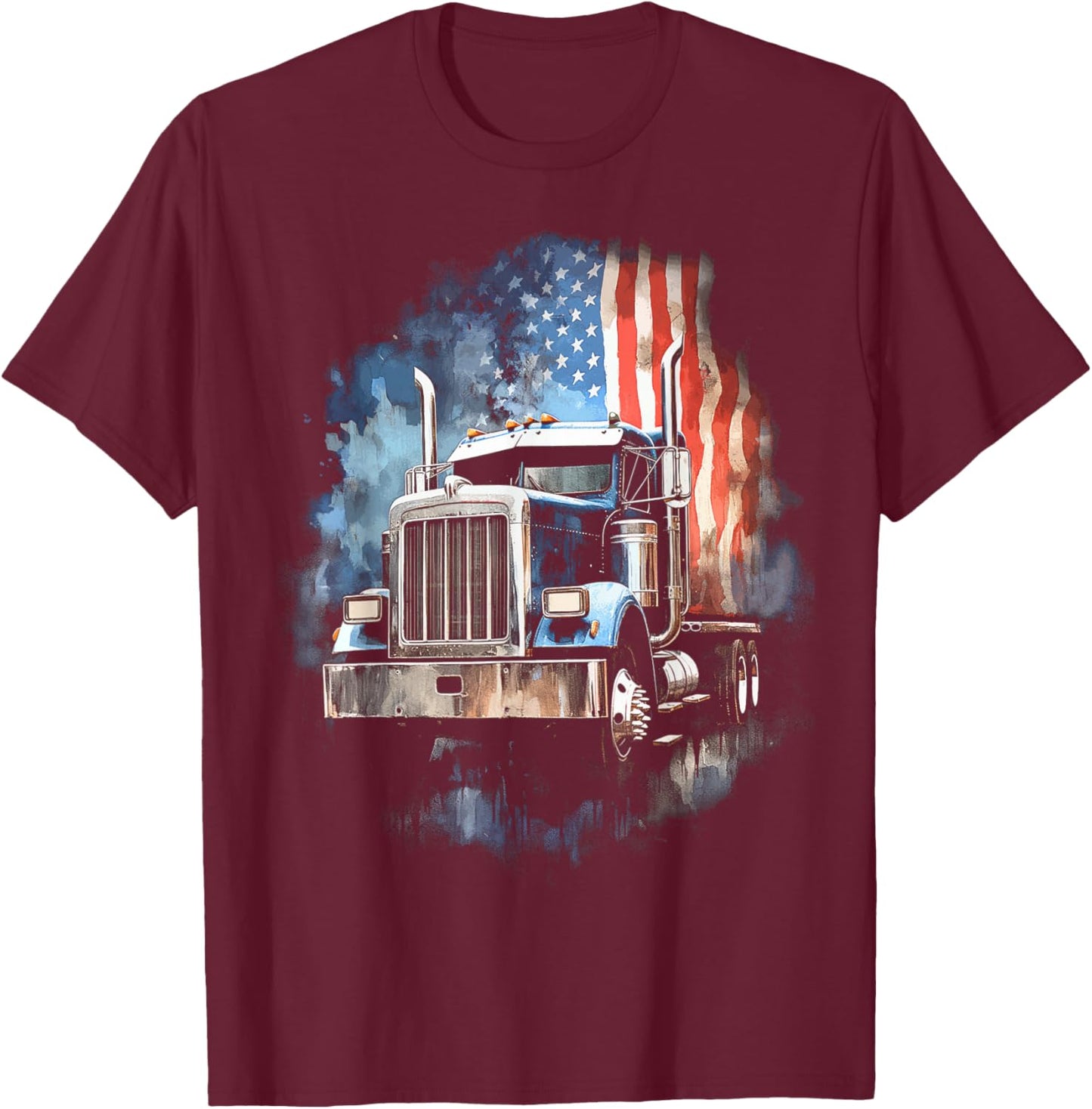 Truck Driver Patriotic American Flag Trucker Semi Driver USA T-Shirt - T-Shirt | Maroon