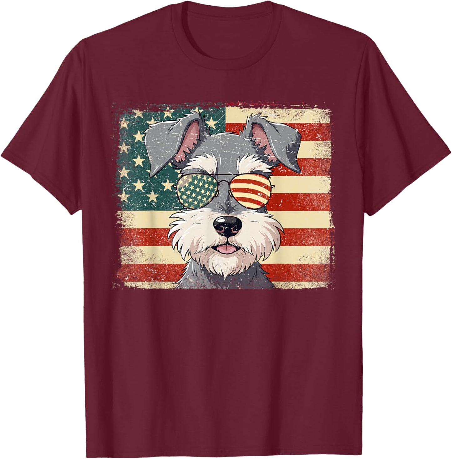 Patriotic Miniature Schnauzer Dog Lover USA Flag 4th Of July T-Shirt - T-Shirt | Maroon