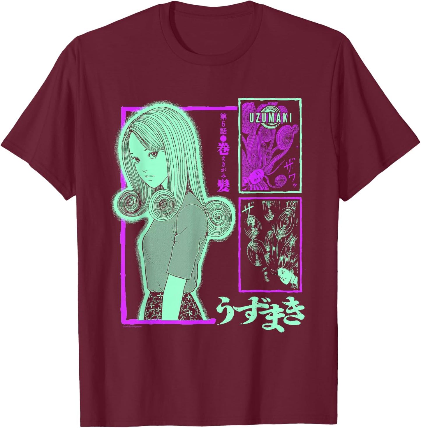 Uzumaki Girl with Spiral Hair T-Shirt - T-Shirt | Maroon