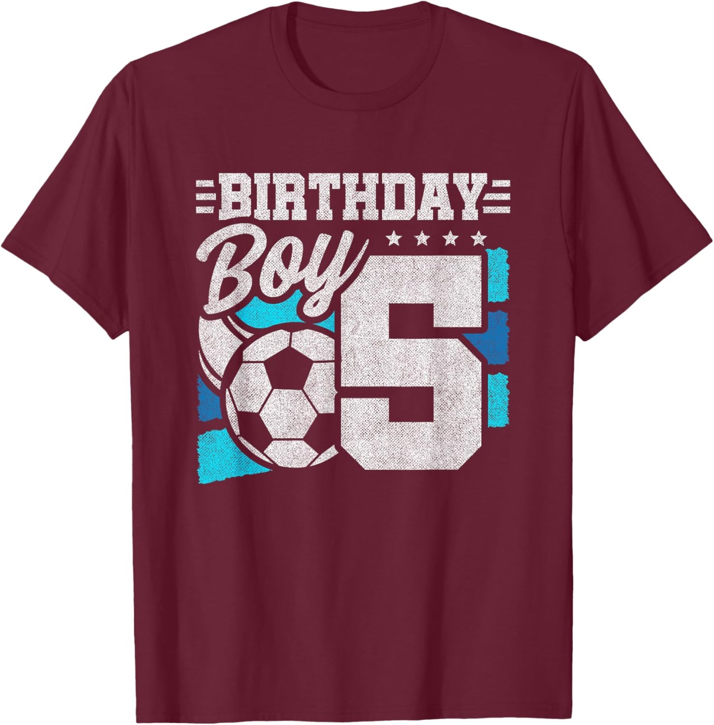 Boys 5th Birthday - Soccer Party 5 Year Old Boy Birthday T-Shirt - T-Shirt | Maroon