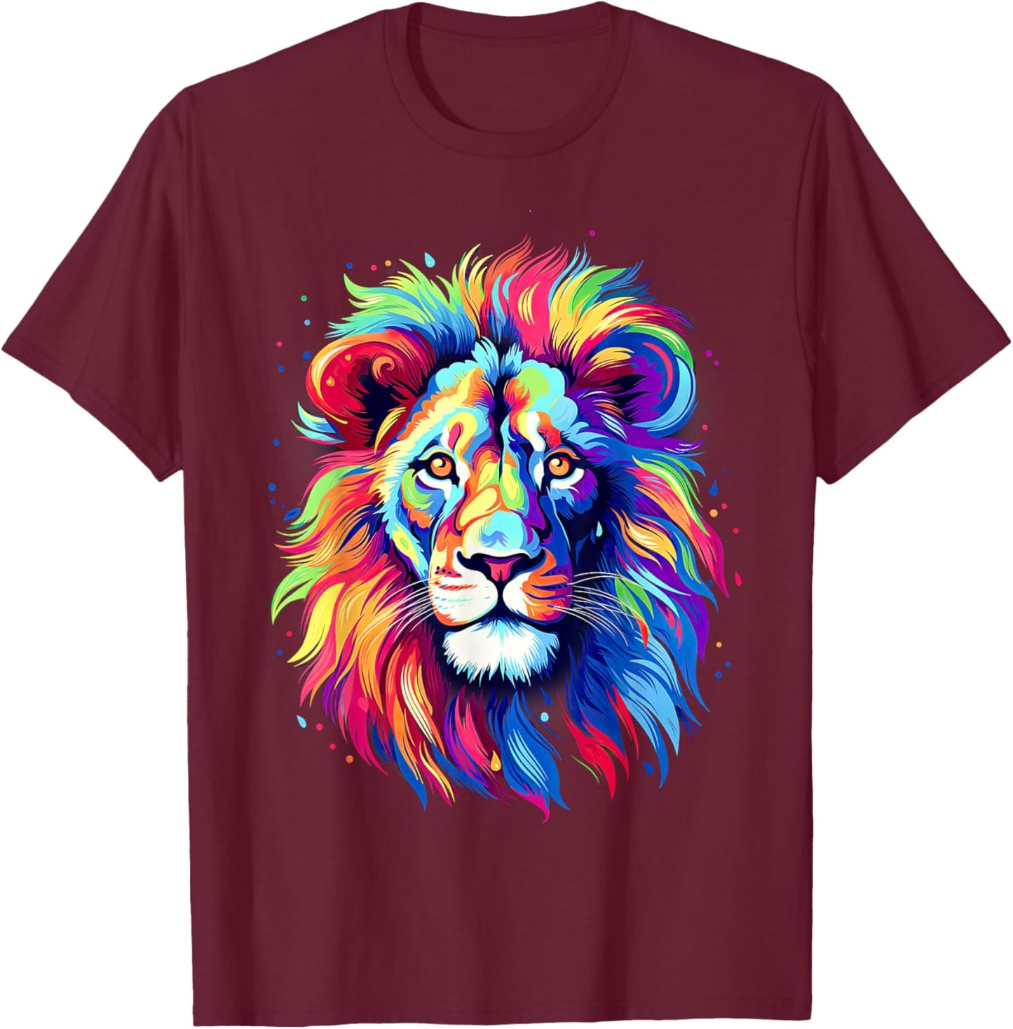 Colorful Lion Spirit Animal Multicolor Art Leo Lion T-Shirt - T-Shirt | Maroon