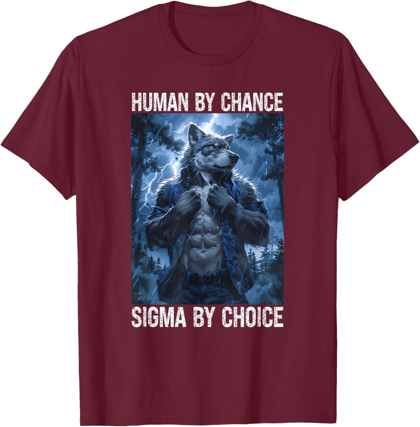 Funny Cringe Muscular Werewolf Meme Cringy Sigma Wolf T-Shirt - T-Shirt | Maroon
