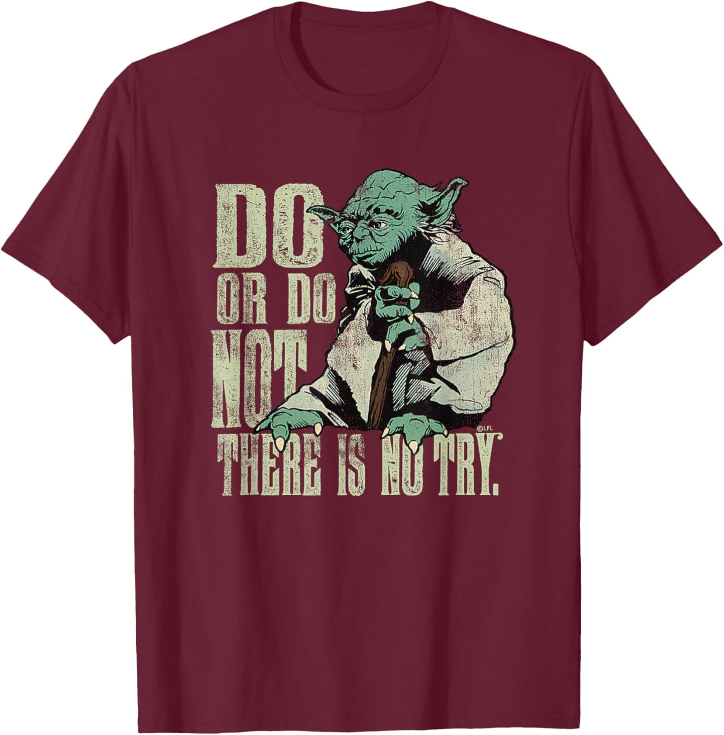 Star Wars Yoda Do or Do Not There is No Try Vintage Style T-Shirt - T-Shirt | Maroon