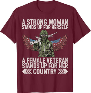 Female Veteran Veteran's Day Women Veteran Soldier Patriotic T-Shirt - T-Shirt | Maroon