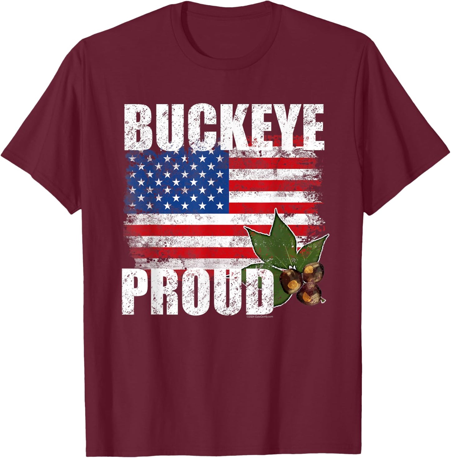 Vintage Ohio Buckeye American Flag Patriotic Proud State T-Shirt - T-Shirt | Maroon