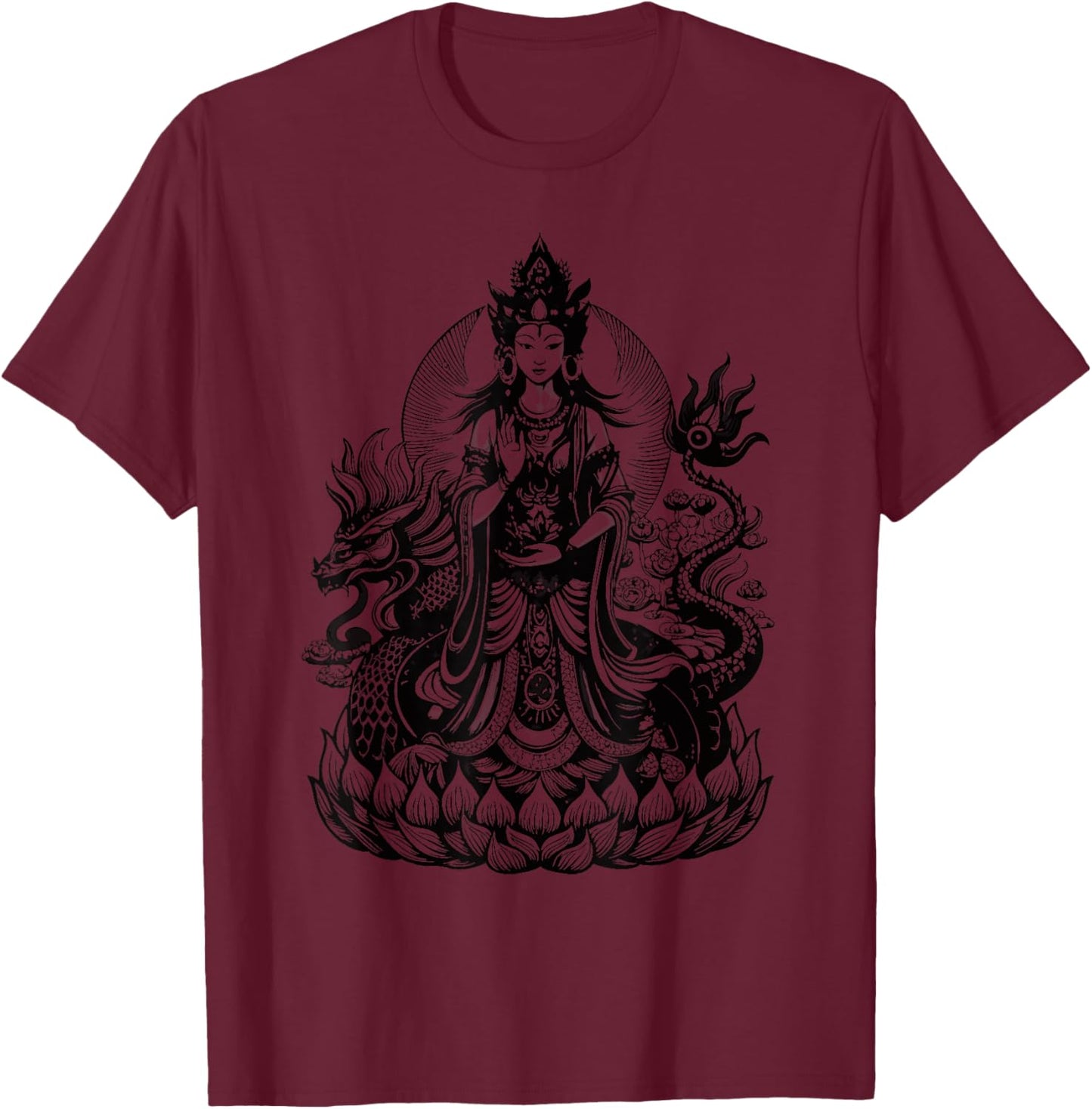 Quan Yin Chinese Goddess of Compassion Kwan Yin Dragon T-Shirt - T-Shirt | Maroon