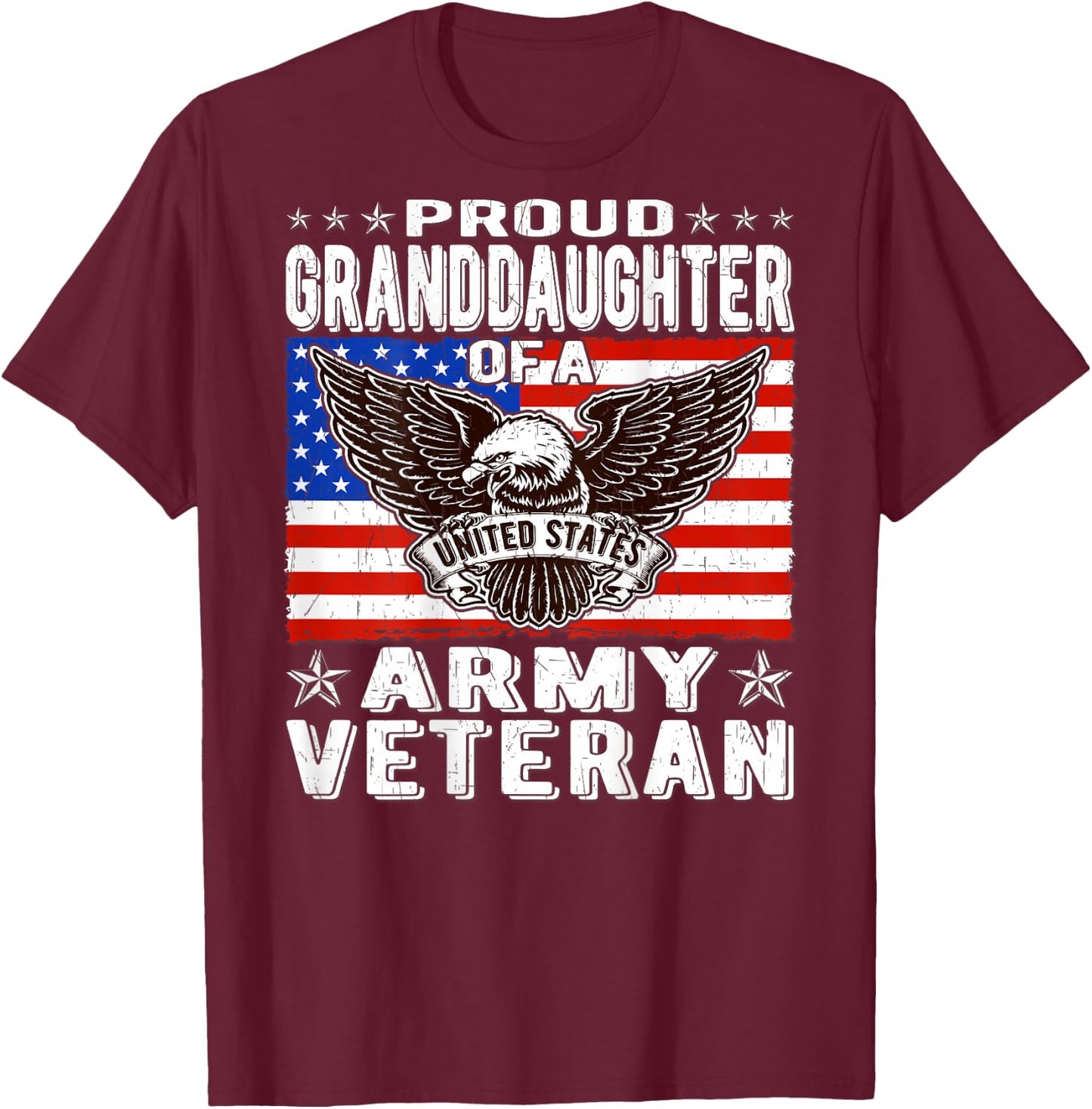 Proud Granddaughter Of Army Veteran Patriotic Military Gift Kids Men T-Shirt - T-Shirt | Maroon