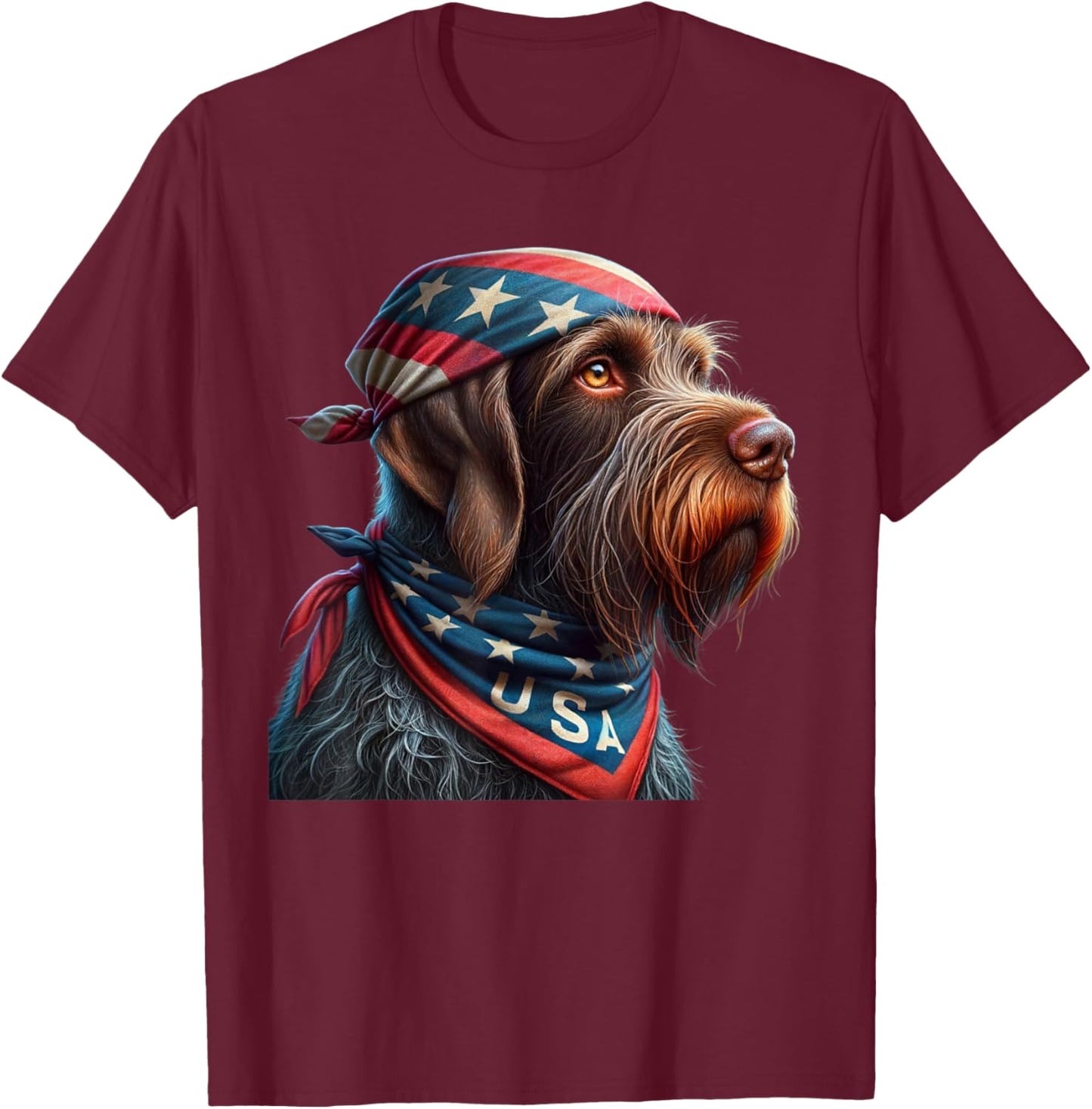 wirehaired pointing griffon dog american flag 4th of july Women Kids Men T-Shirt - T-Shirt | Maroon