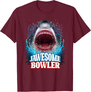Jawesome Bowler Bowling Bowl Great White Shark T-Shirt - T-Shirt | Maroon